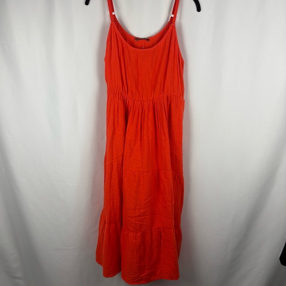 NWT Chelsea & Theodore Bold Orange Tiered Midi Dress, Large - Picture 12 of 12